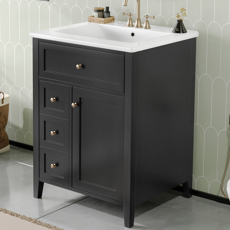 24" Bathroom Vanity With Ceramic Top, Black