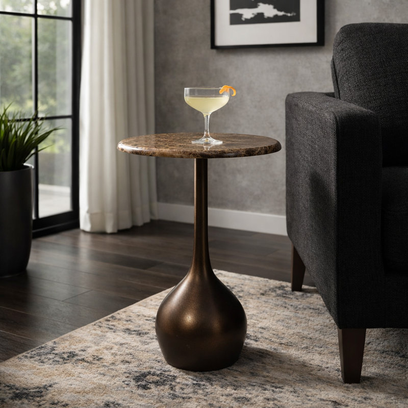 Table d'appoint en marbre pour chambre Ernstfried, Brun / brun