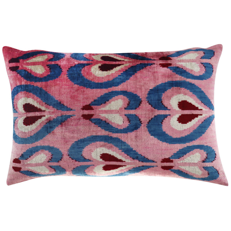 Velvet Pillow Cover & Insert, Pink/Blue/Red Geometric 1, 16"H x 24"W, Rectangular