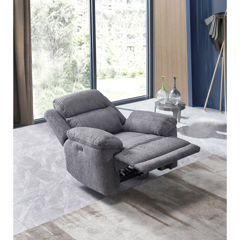 43" Wide Upholstered Power Reclining Chair With Usb Ports, Dark Gray