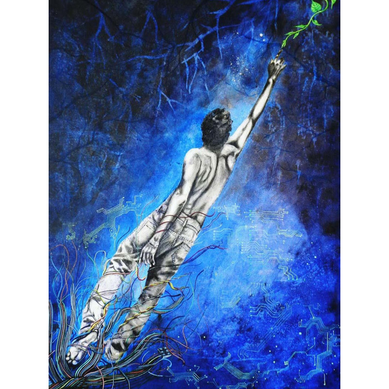 Connexion avec la vie | Gris anthracite et acrylique sur toile | Par Ramesh Talabathula