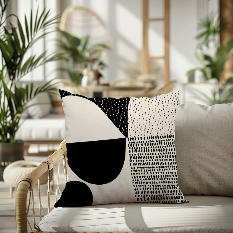 Coussin carré intérieur / extérieur pia, H 15 po x l 15 po, Blanc cassé / noir