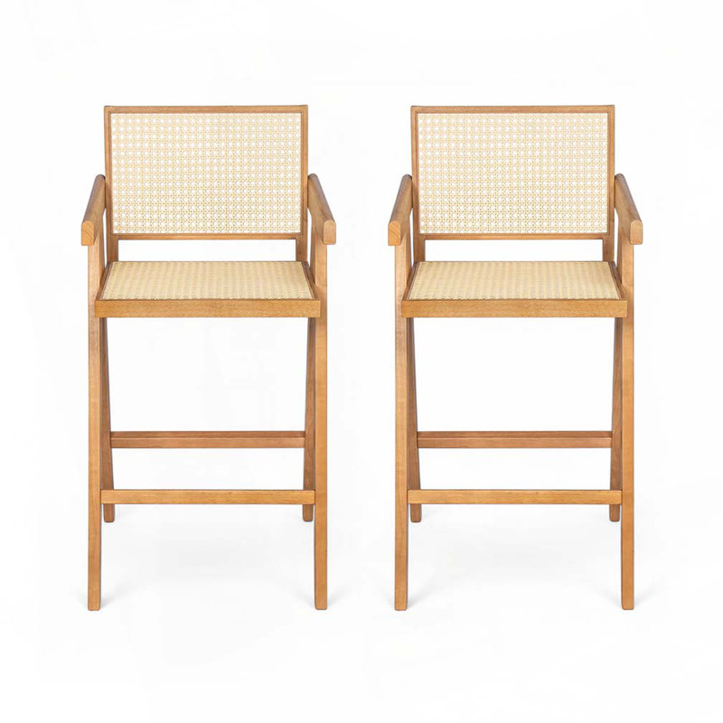 Tabouret de bar avec siège canne, Naturel
