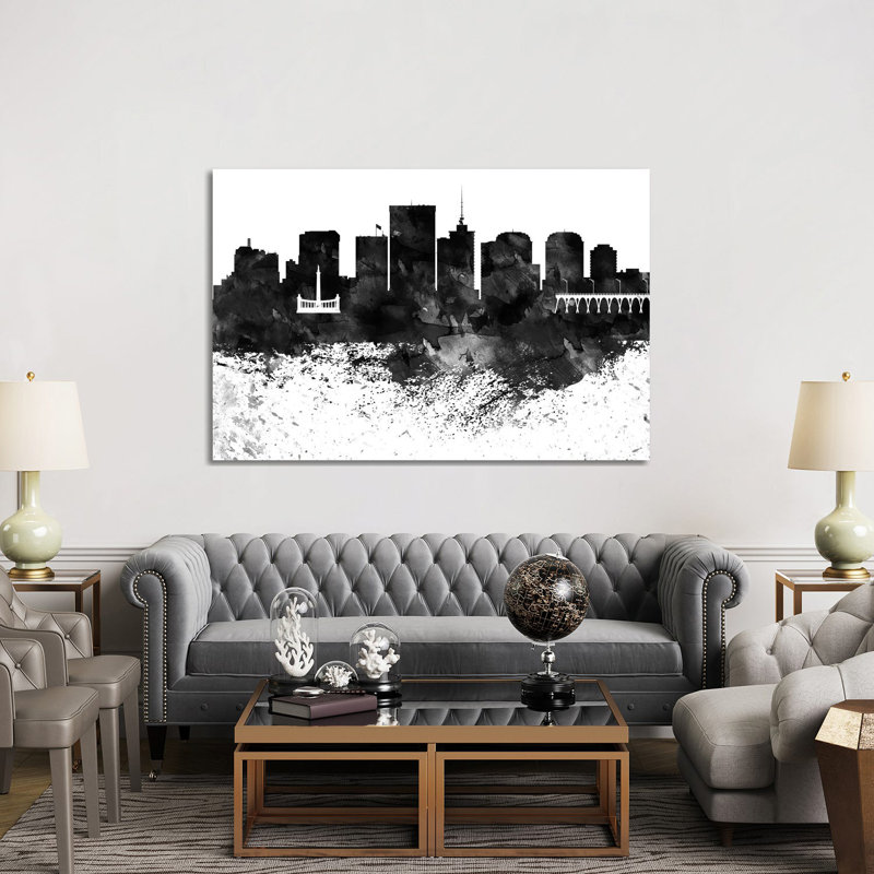 Richmond Skyline Black & White, Drops by Wall Decor Addict - Wrapped Canvas Painting, 152.5 cm H x 101.5 cm W