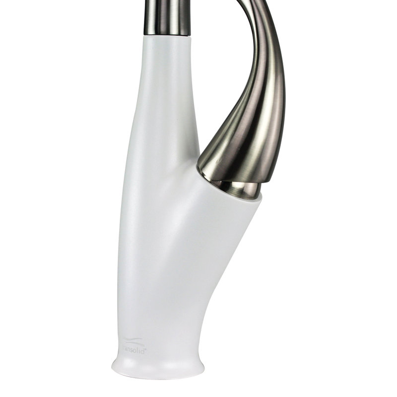 Transolid Layla Pull Out Kitchen Faucet, Luxe Stainless/White