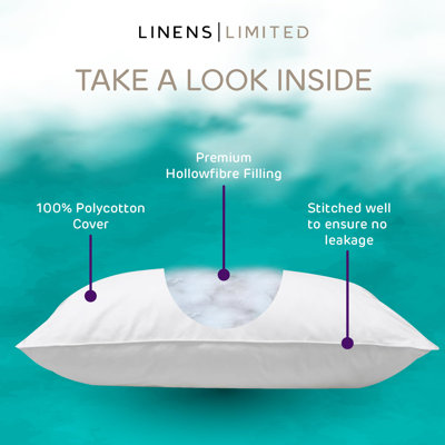 Linens Limited Soft Pillows, Made in the UK, Cloud Comfort, Soft and Firm with Orthopedic Support, Non-Allergenic Polycotton Polyester Hollowfibre, Machine Washable
