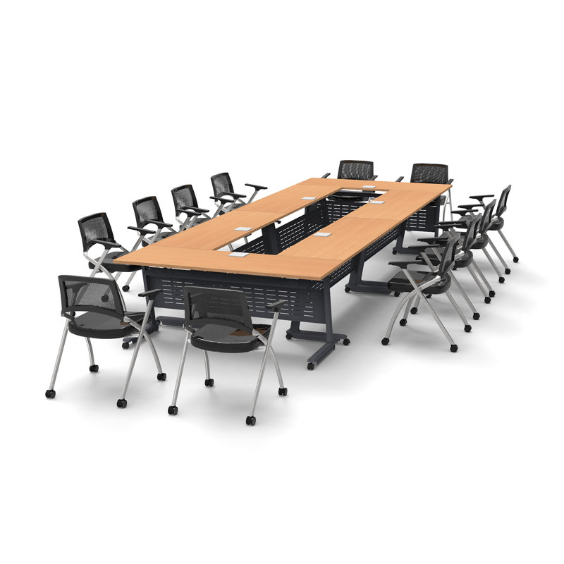 Benia 12 Person Training Meeting Seminar Tables with Modesty Panels and 12 Chairs Complete 18 pc Set