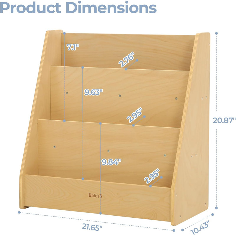 Medium Single-Sided Bookshelf, 3-Tier Kids Bookshelf With Storage, Premium Wood Book Shelf For Kids Rooms, Magazine And Book Storage Rack, Montessori Shelf For Classrooms, Playrooms, Nursery
