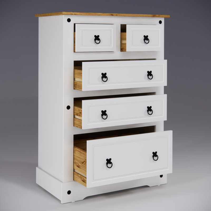 Commode à 5 tiroirs Enye Farmhouse, White / Brown MDF