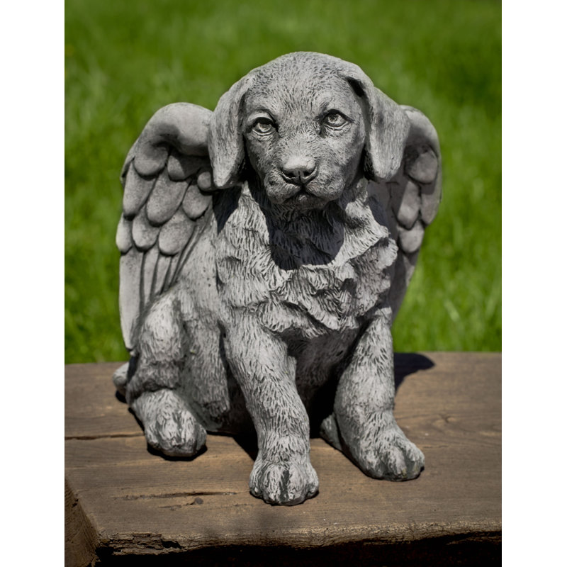 Statue ange chiot, Pierre grise