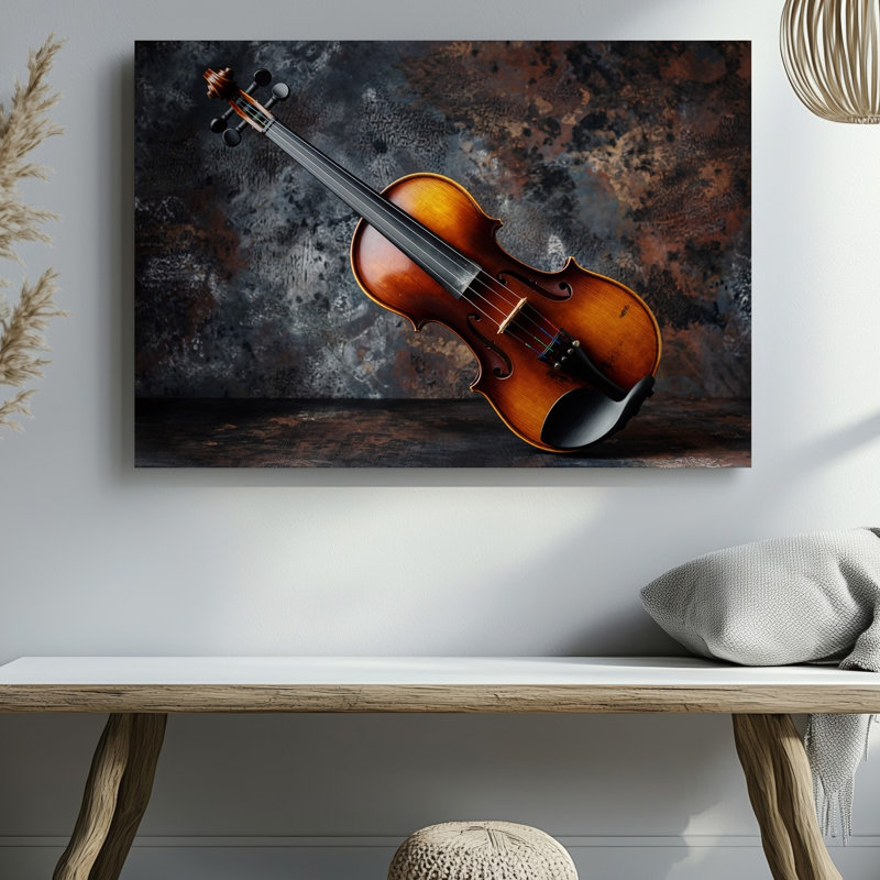 Toile vue de près d'un violon antique reposant sur un art mural, H 16 po x l 20 po