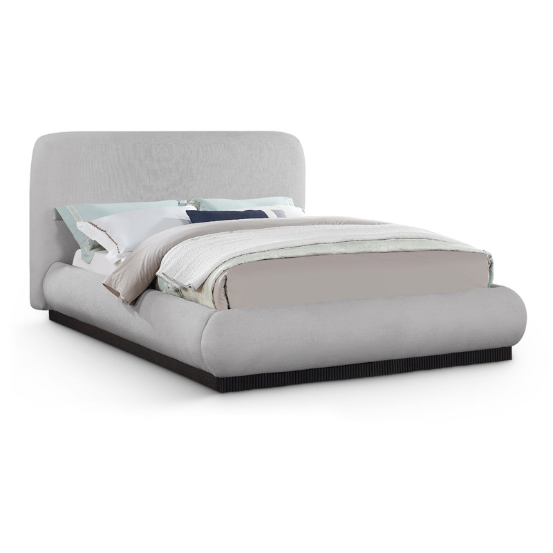 Lit plateforme tapissier Rigby, Très grand, Tissu texturé en lin gris