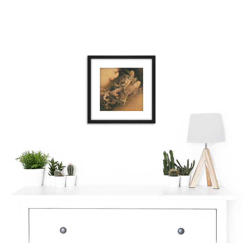 Japanese Two Dragons In Clouds by Kano Hogai - Single Picture Frame Painting