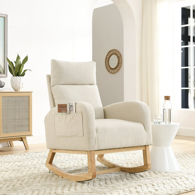 Fauteuil à bascule moderne avec accoudoirs de salon à dossier haut l 27,6 po et deux poches latérales
