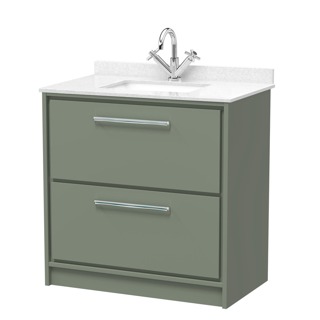 Hudson Reed Lille 600mm Pebble 2 Drawer Floor Standing Vanity Unit With Square Basin With Worktop