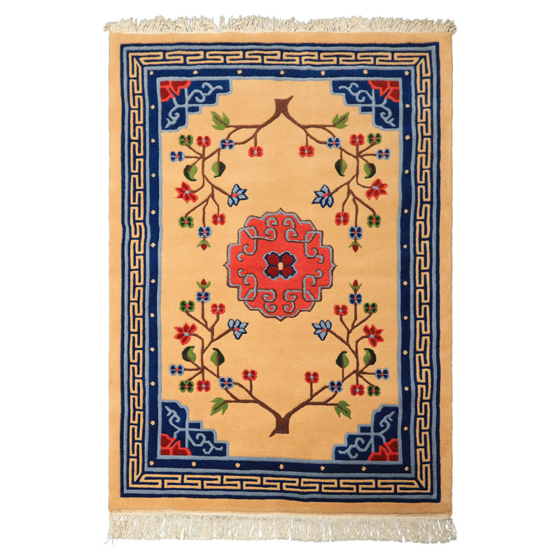 Tapis tibétain chinois en laine noué à la main 4 x 6