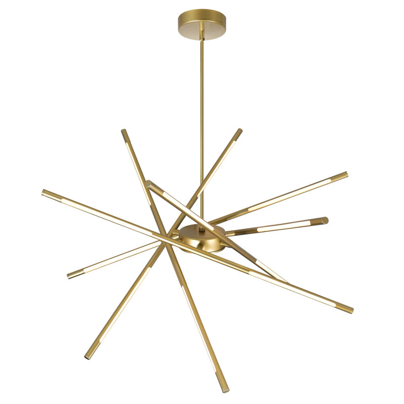 31 Inch Integrated LED Chandelier in Satin Gold Finish – Modern Geometric Pendant Light for Dining Room, Kitchen, or Entryway
