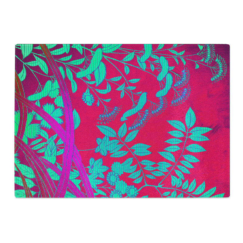 Floral Mural Maroon Chopping Board, 0.4cm H x 20cm W x 28.5cm L