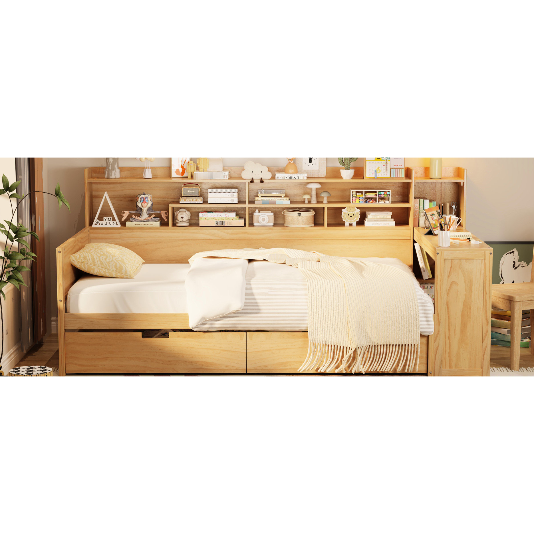 Latitude Run® Twin Size Wood Daybed With Versatile Storage And Desk ...