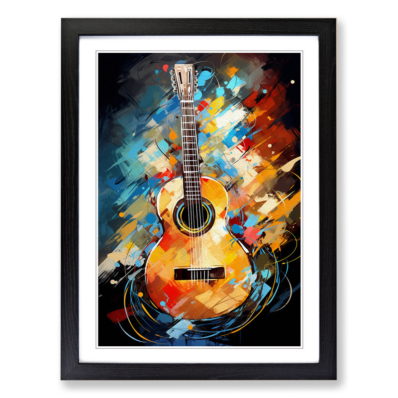 Acoustic Guitar Modern Framed Print, 46cm H x 34cm W x 2cm D, Black