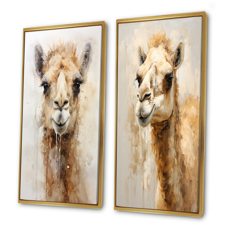 Ensemble de salon Minimalisme beige chameau - art mural chameau, Cadre flottant doré, H 28 po x l 25 po