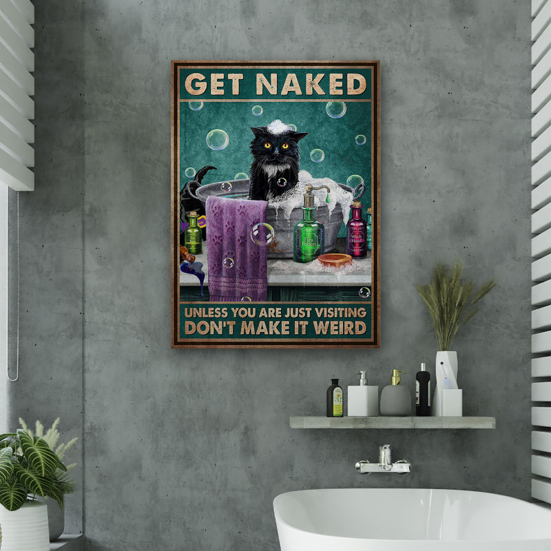 Sorcière avec potions dans la salle de bain - Toile nue tendue avec châssis - décor d'illustrations pour salle de bain et de lessive, noir, mauve et bleu-vert