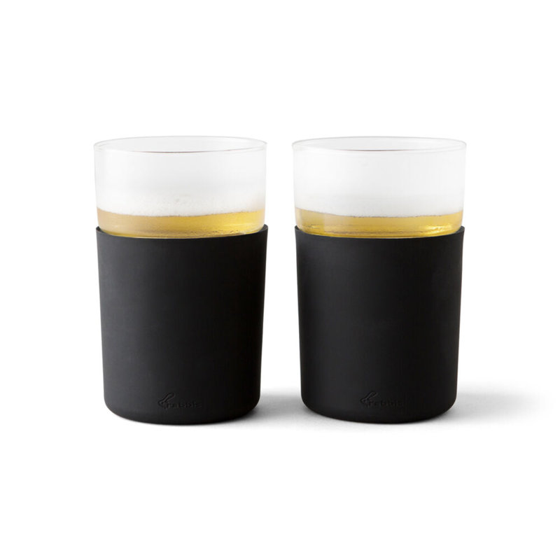 Black 12 oz Double Wall Freezable Beer Glasses Set