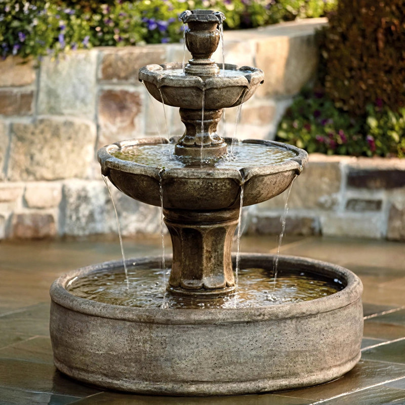 Positano Cast Stone Pond Fountain – Outdoor Tiered Water Pond Fountain, Forest Brown