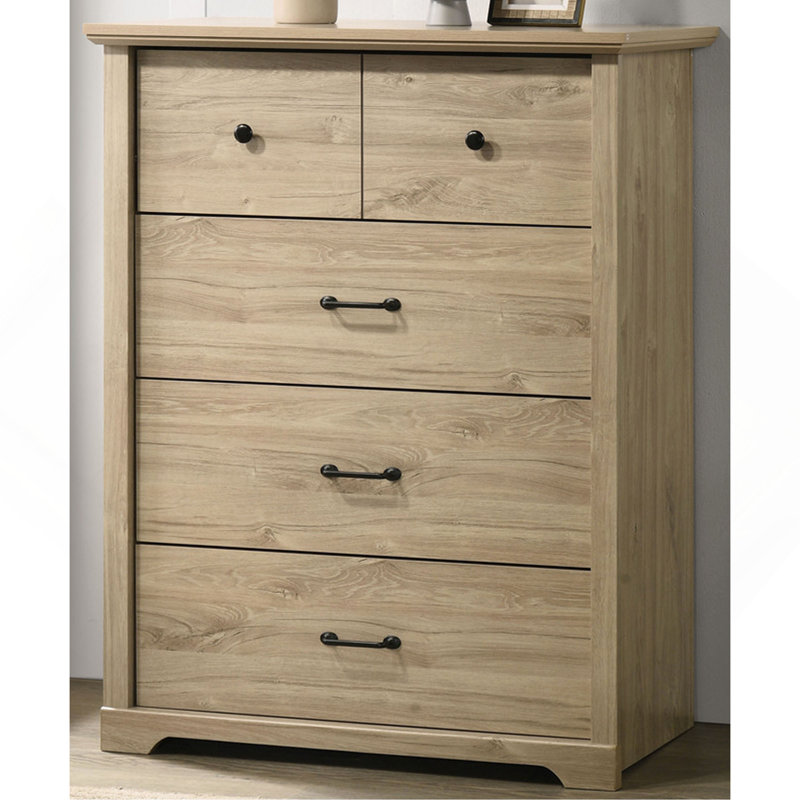 Commode 4 tiroirs avec poignées, Chêne clair