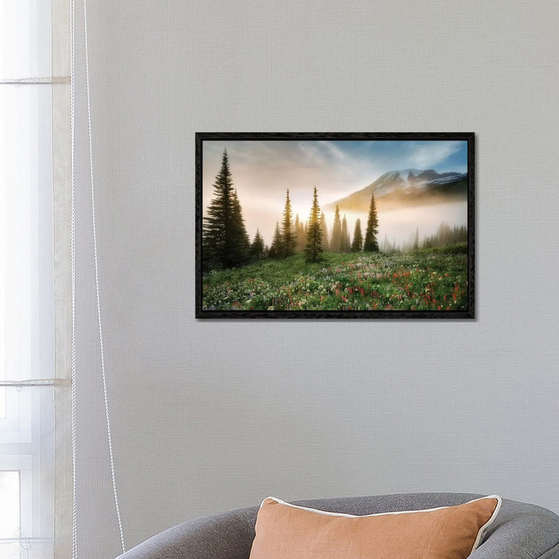 Rainier Wildflowerws by Dennis Frates - Print on Canvas, Black Framed, 45.72cm H x 66.04cm W x 3.81cm D