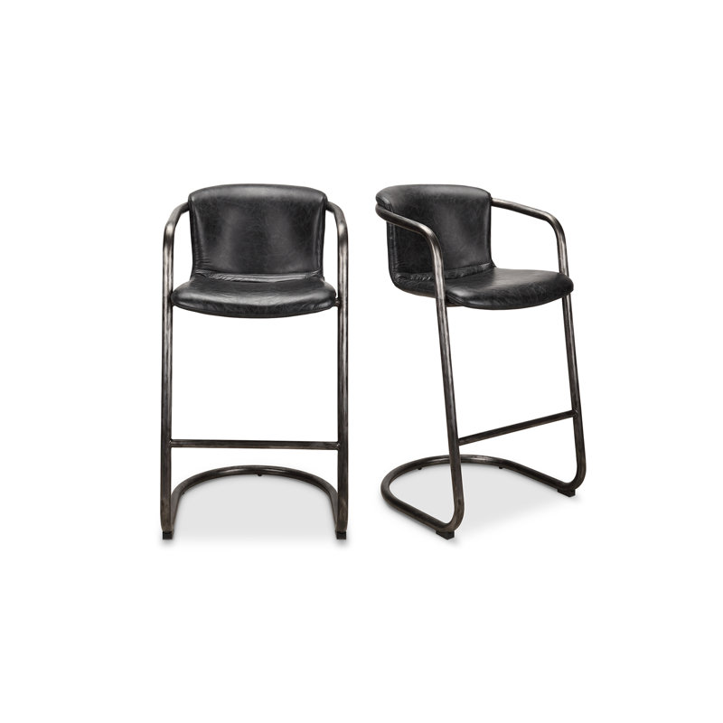 Freeman Bar Stool, Bar Stool (29" Seat Height), Black Genuine Leather