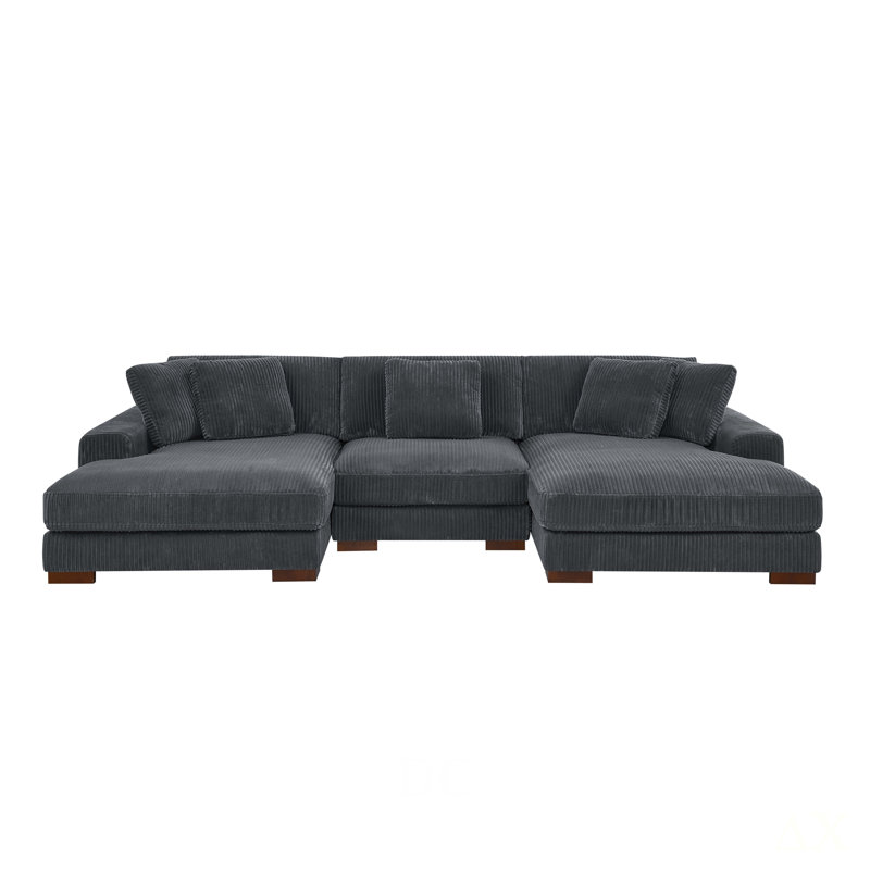 Grand canapé modulaire à double assise en velours côtelé Large Seating, Dark Gray Corduroy
