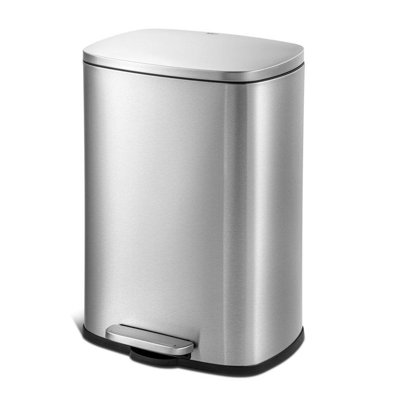 13.2 Gallon Stainless Steel Rectangular Step On Kitchen Trash Can, Brushed Stainless Steel