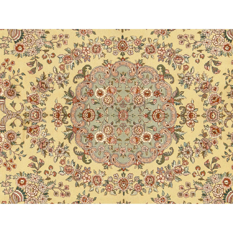 High-Quality Hand-Knotted Gold And Light Green Area Rug