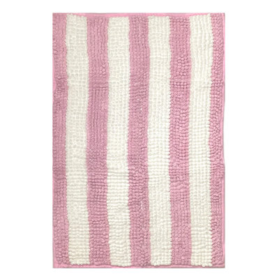 32"x20" - Pink White Stripe Soft Cozy Plush Chenille Bath Mat Bathroom Rug