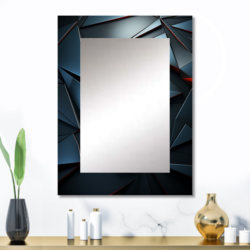 Blue Stylish Dark Geometric Elegance - Tile Unique Wall Mirror, Modern Mirror, Printed Metal Art, 32" x 24"