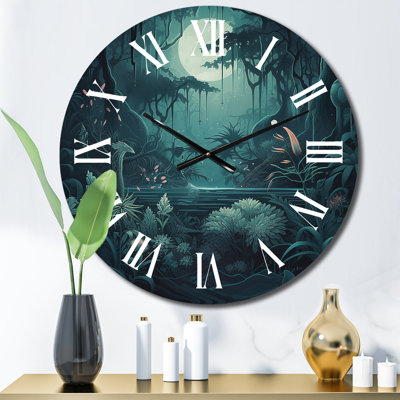 Magical Lake Visions Retro Blue Botanicals VI Metal Wall Clock
