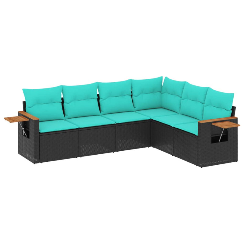  Ensemble de canapé de patio 6 pièces avec coussins en rotin de polyester noir