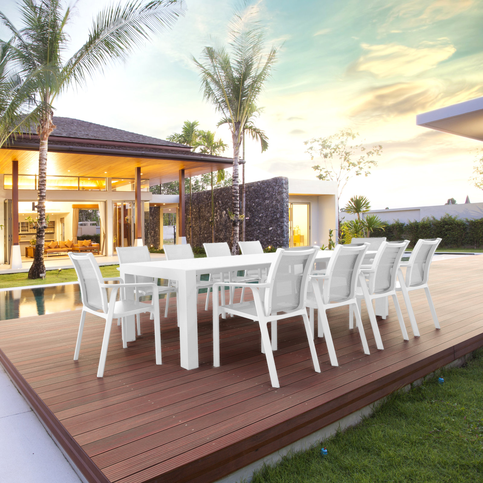 Farrah 118" Patio Dining Set, White