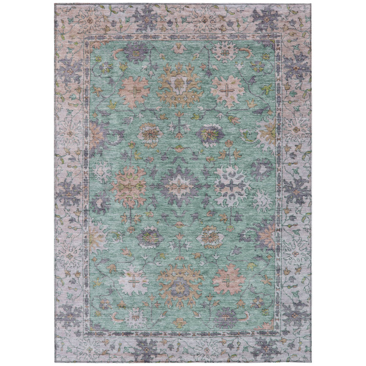 Machine Washable Indoor/Outdoor Xhevrie Mint Rug