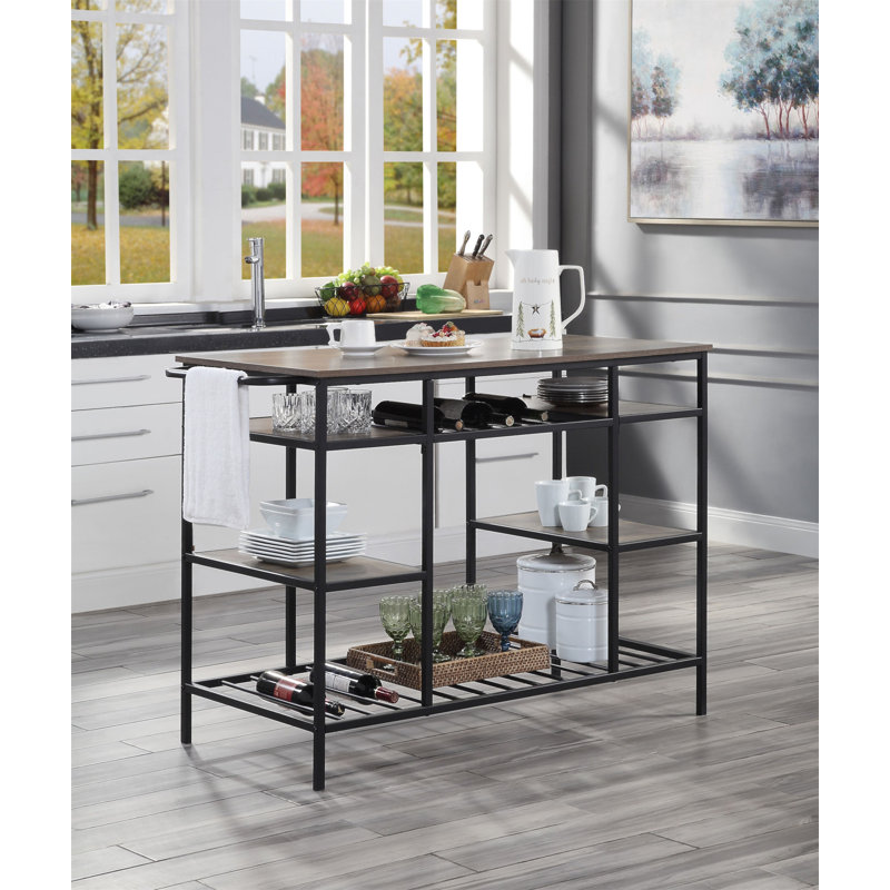 Îlot de cuisine Lona avec plusieurs tablettes et une construction durable, parfait pour les cuisines modernes et un rangement efficace