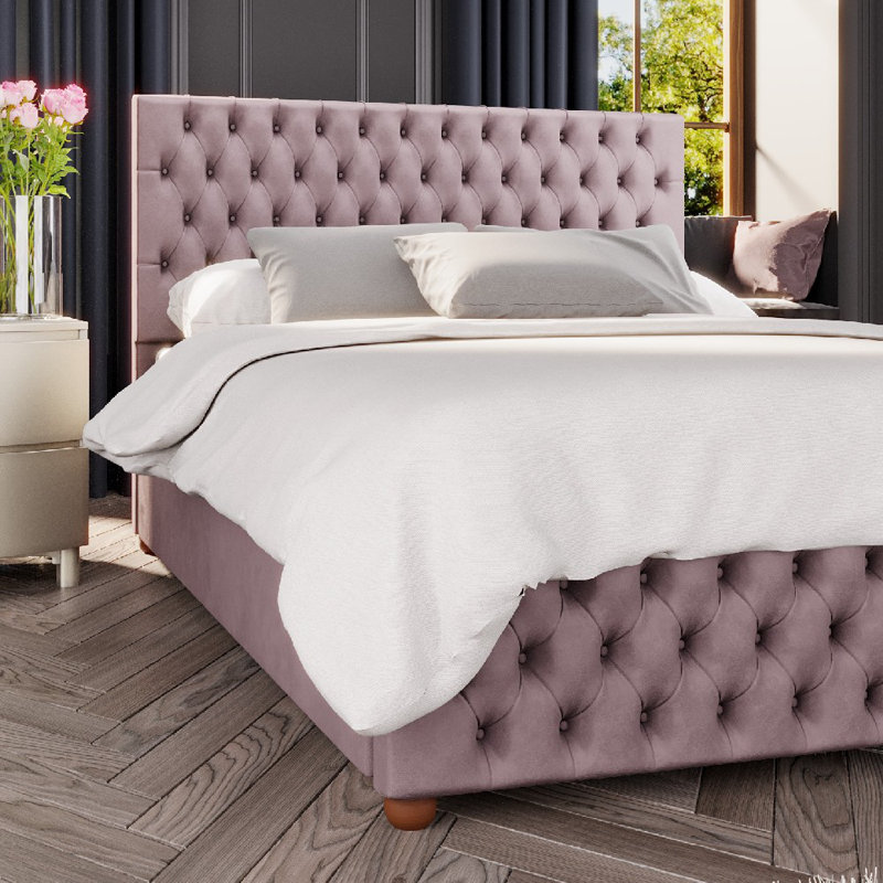 Upholstered Ottoman Bed, Small Double (4'), Blush