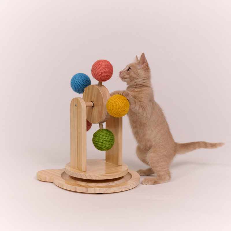 Medium Pinewood Ferris Wheel Cat Toy with Sisal Balls