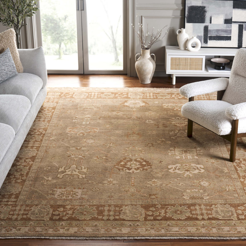 Oushak Oriental Hand Knotted Wool Olive/Rust Area Rug, Rectangle 8' x 10'