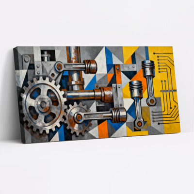 Industrial Gear And Circuit Board Pattern Abstract Art Canvas Wrapped Wall Art Oil Painting Print Set Of 1