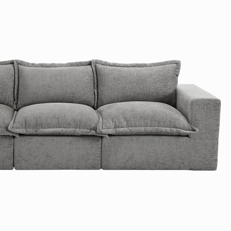 Canapé modulaire rembourré sans dossier en chenille avec dossier rembourré - entièrement comprimé, aucun assemblage requis, 3