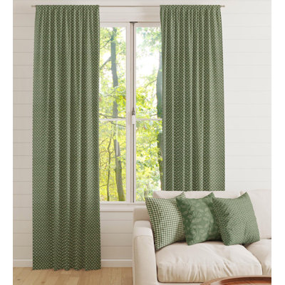 Fir Green Block Print Geometric Curtains