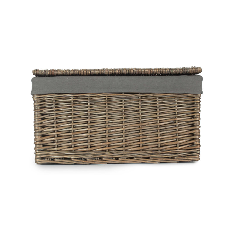 Wicker Large Lined Storage Hamper Basket, Antique Wash/Grey Lining 