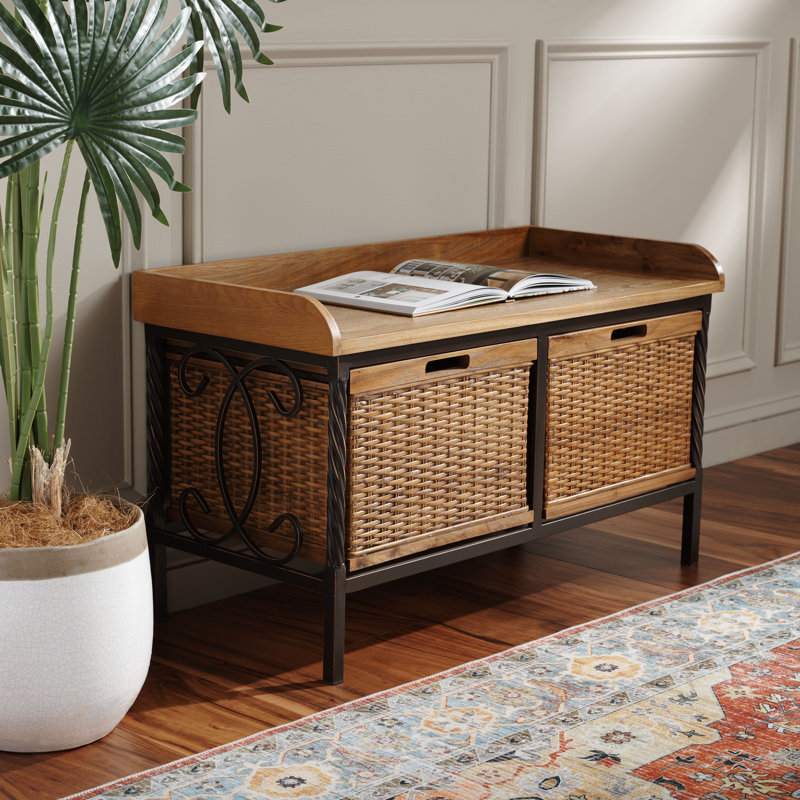 Miyu Drawer Storage Bench, Medium Oak