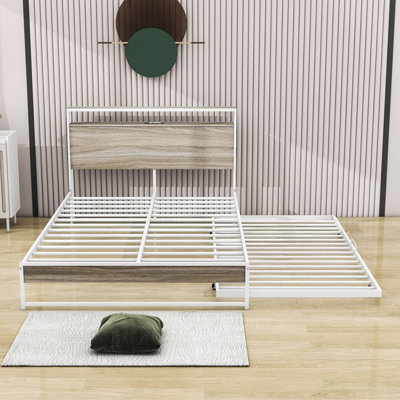 Lit plateforme en métal et bois avec lit gigogne simple Maroma